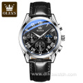 OLEVS Luxury Leather Watch Casual Business Man Quartz Six Needle Rose Gold Chronograph Color Sport Watches Luminous Wristwatch